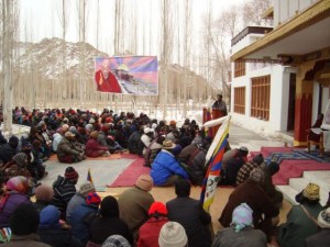 Tibetans in Ladakh holding a prayer service to mourn the deaths of Tibetans protesters in Tibet.