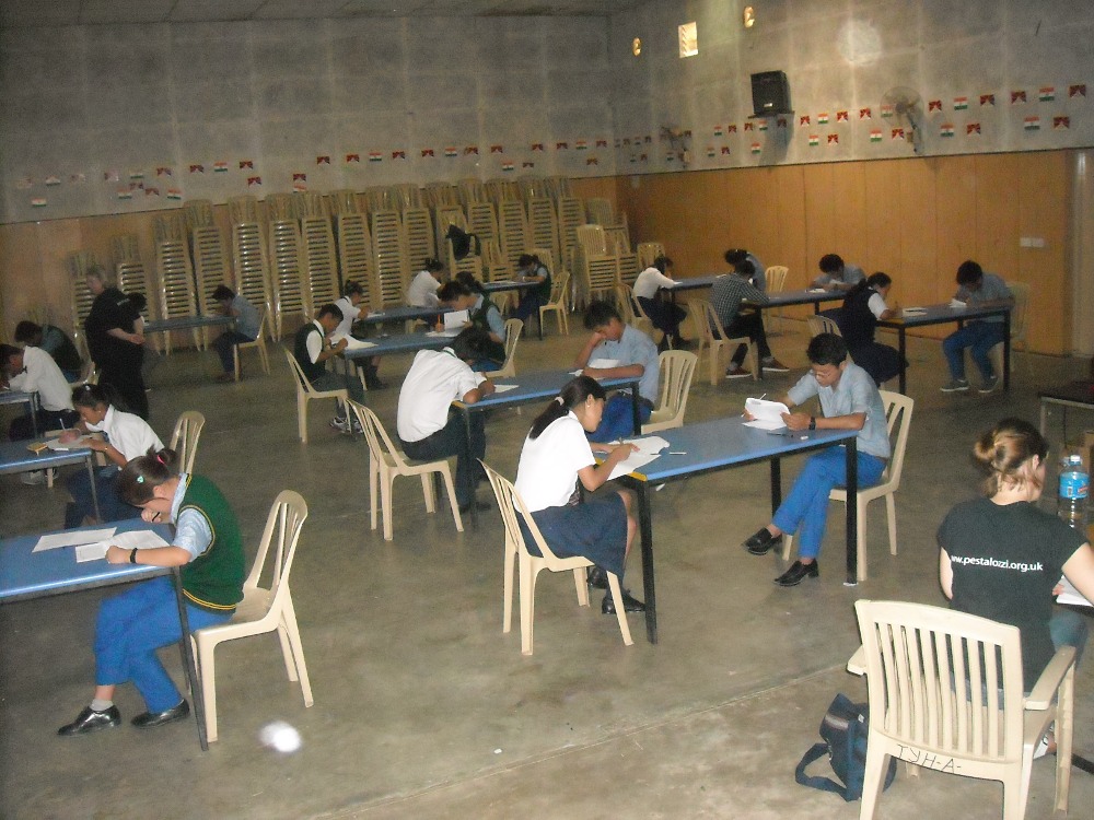 Tibetan students at the selection tests for UK Pestalozzi scholarship being held in Bangalore, India
