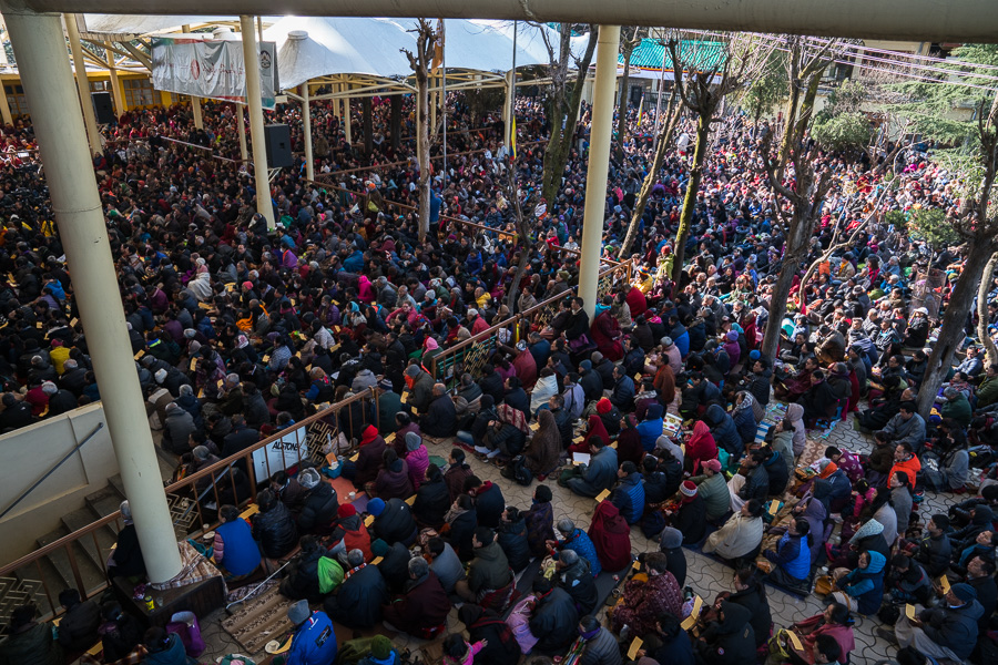 View of the courtyard of the Main Tibetan Temple where thousands gathered to listen to His Holiness the Dalai Lama's Jataka Tale teaching in Dharamsala, HP, India, on March 12, 2017. Photo by Tenzin Choejor/OHHDL