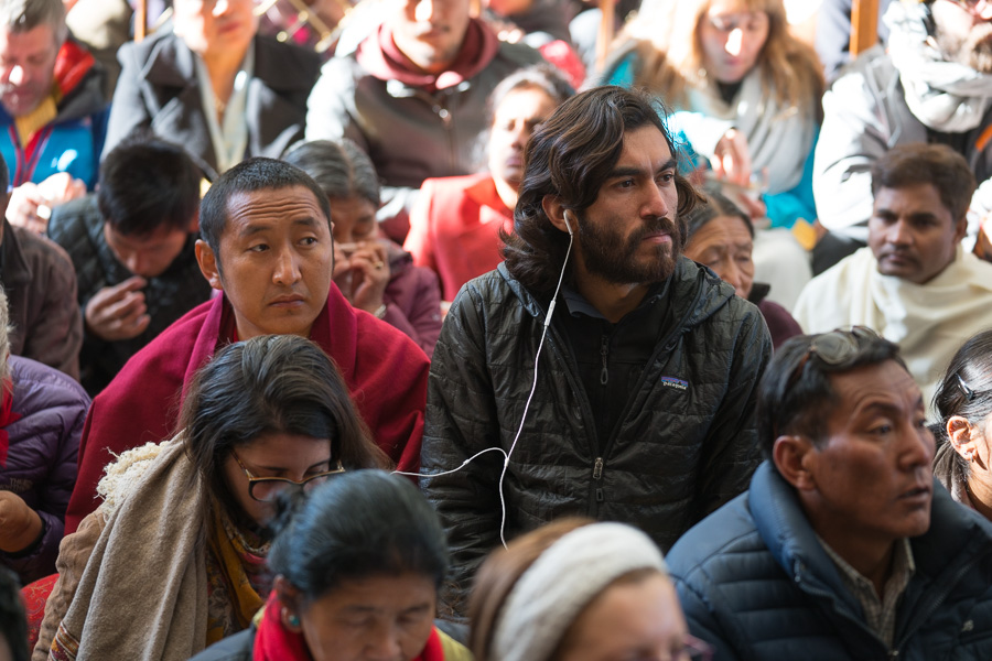 Some of the audience listening to His Holiness the Dalai Lama's explanation of one of the Jataka Tales at the Main Tibetan Temple in Dharamsala, HP, India, on March 12, 2017. Photo by Tenzin Choejor/OHHDL 