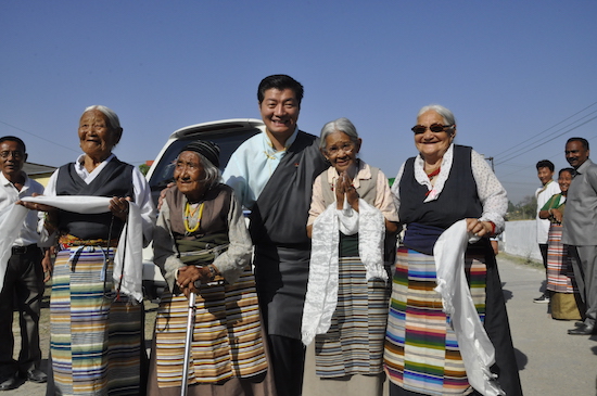 Sikyong with several senior members of the Tibetan community in Paonta Cholsum, 3 April 2017.