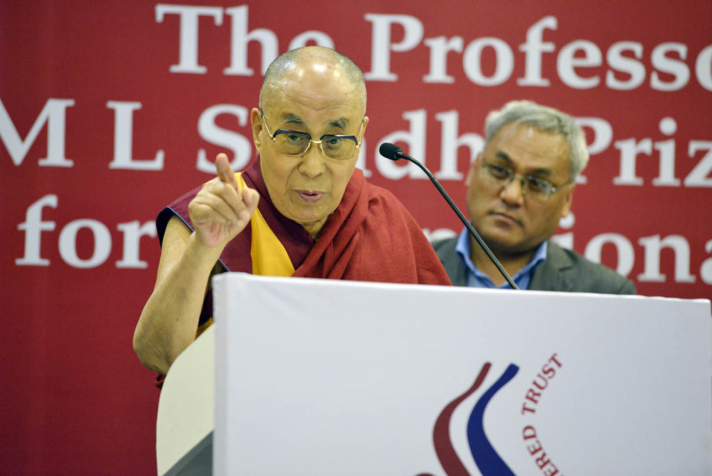His Holiness the Dalai Lama Speaking at the event 'Professor ML Sondhi Prize for International Politics 2016' at India International Centre. Photo @Lobsang Tsering / OHHDL 