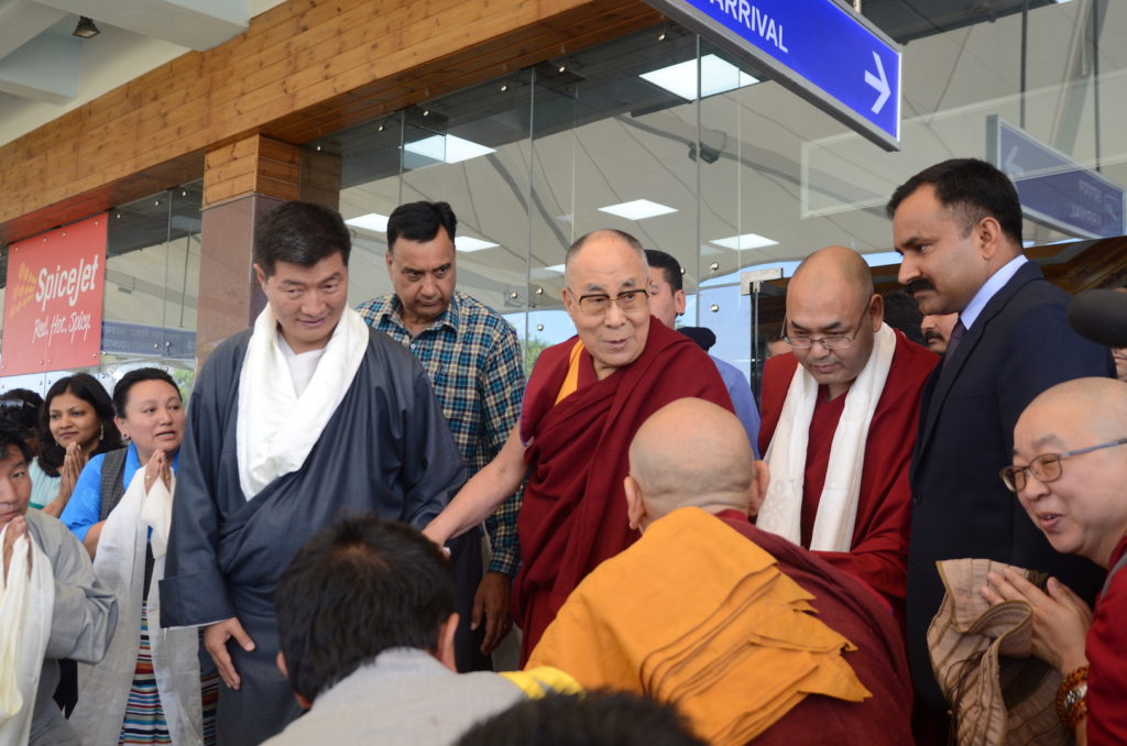 Speaker Khenpo Sonam Tenphel and Sikyong Dr. Lobsang Sangay receive His Holiness the Dalai Lama at Gagal airport. April 12, 2017. Photo @ Lekmon, DIIR 