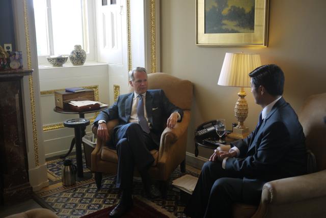 Kalon Tripa during his meeting with Congressman David Dreier, a Republican from California. Dreier is Chairman of the House Rules Committee and member of the House Democracy Partnership.