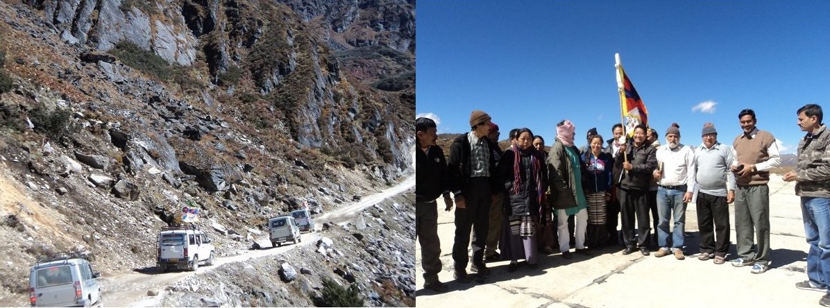 Dr. Kuldeep Agnihotri of Bharat Tibet Sahyog Manch (4th R) along with Indians and Tibetans at Indo-Tibet border town of Tawang.