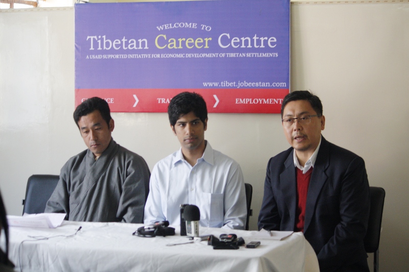 From right: Jigme Tsultrim, CTA's Head Career Consular, Ashwath Muralidharan of TechnoServe, and Sonam Dorjee, Tibetan Settlement Officer, in Dharamsala