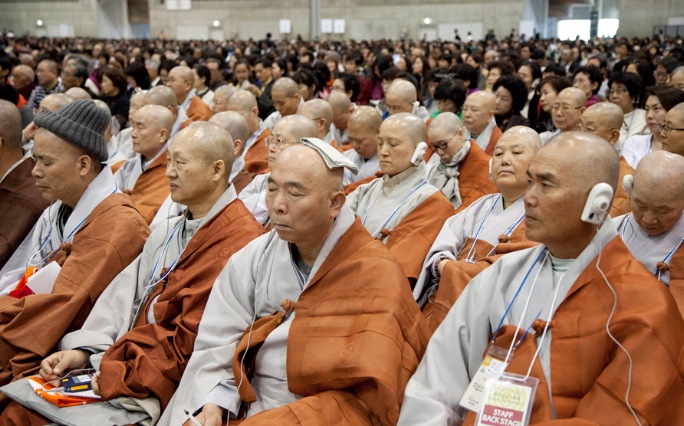 A group of Korean monks attending the teaching of His Holiness the Dalai Lama in Yokohama, Japan, on 4 November 2012/Photo/Office of Tibet