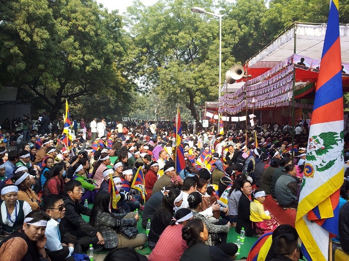 Thousands of Tibetans participate in a rally on the world human rights day and global solidarity day of Tibet in New Delhi on 10 December 2012