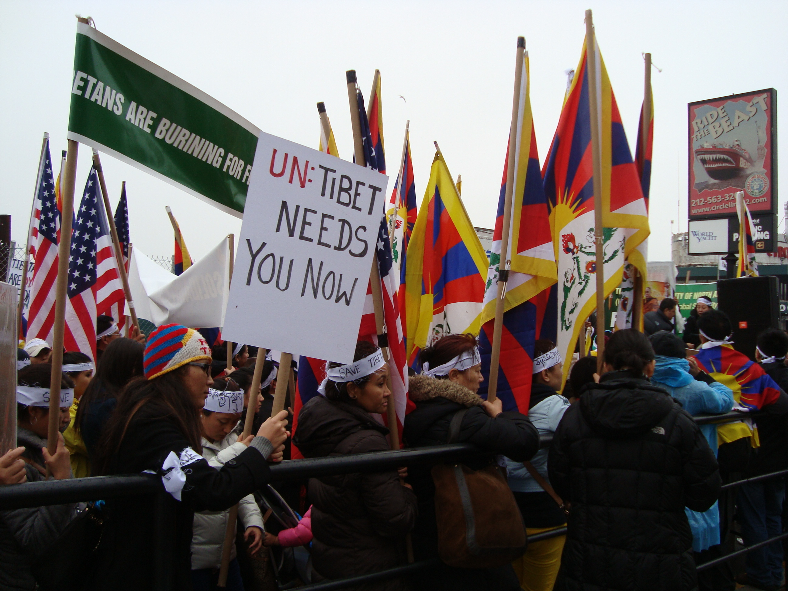 Tibetans and supporters hold rally calling for the UN intervention to resolve the issue of Tibet, in New York on 10 December 2012