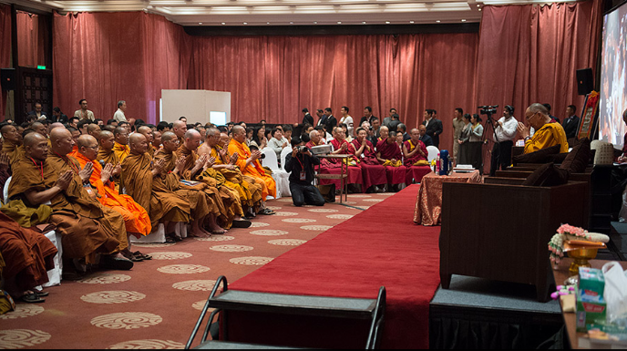 His Holiness the Dalai Lama speaking at the start of the dialogue with Thai Buddhist scholars on "Reaching the Same Goal from Different Paths?" in New Delhi, India, on 15 December 2012/Photo/OHHDL/Tenzin Choejor