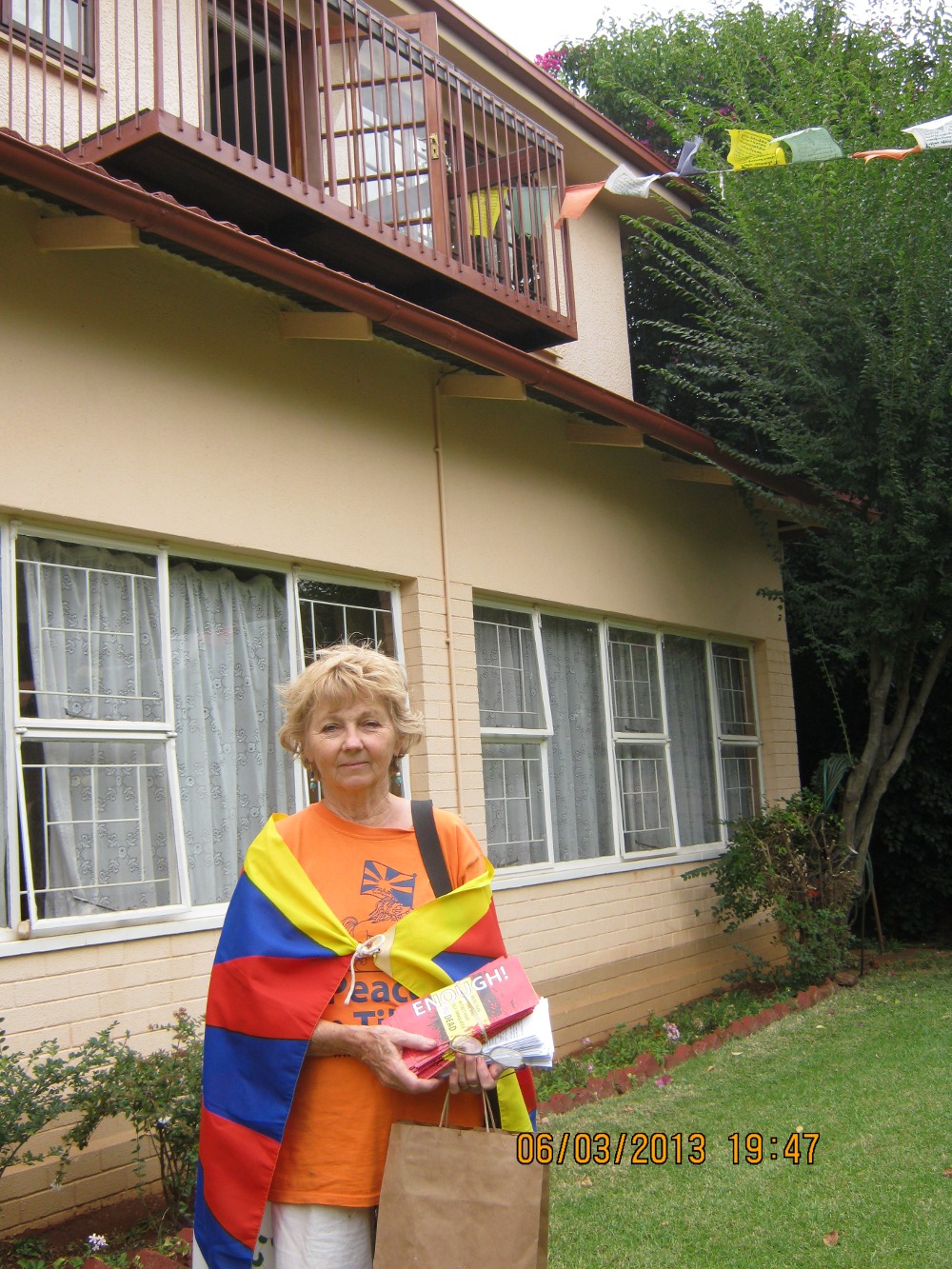 Ms Heldigard on her way to distribute pamphlets and books on Tibet at various libraries in Pretoria, South Africa