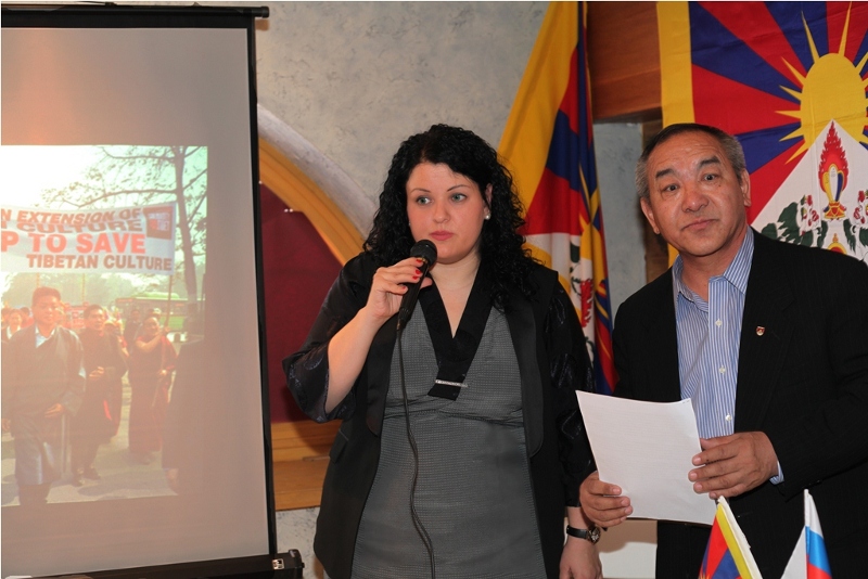 Representative Dr Nawang Rabgyal with a Tibet supporter during an event marking the 54th Tibetan National Uprising Day in Moscow, Russia, on 10 March 2013