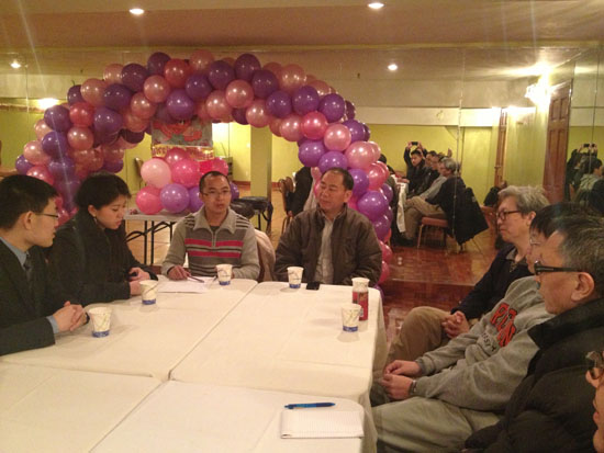 Representative Kasur Lobsang Nyandak with Chinese scholars and students during an informal interaction in New York on 16 March 2013/Photo/Office of Tibet
