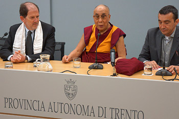 His Holiness the Dalai Lama addressing Italia-Tibet Association in Trento, Italy, on April 11, 2013. Photo/Jeremy Russell/OHHDL