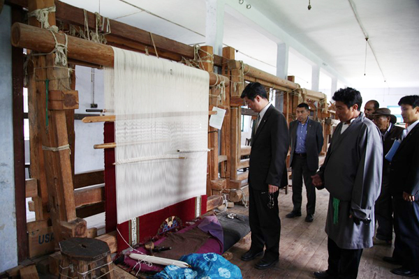 Sikyong Dr Lobsang Sangay during a visit to the Tibetan handicraft centre in Dalhousie, India, on 29 April 2013/Photo/Sangjey Kyab
