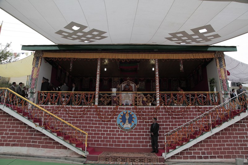 His Holiness the Dalai Lama giving a short teaching as part of the golden jubilee celebrations of the CST school at Dalhousie, India, on 27 April 2013/Photo/Sangjey Kyab