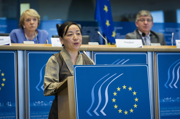 Kalon Dicki Chhoyang addressing the swearing-in ceremony of Mr Henri Malosse, the newly-elected president of the European Economic and Social Committee at the European Parliament in Brussels on 18 April 2013