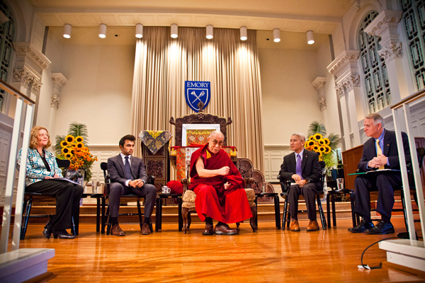 His Holiness the Dalai Lama speaking during Emory University's Ethics 101 class at Emory University in Atlanta, Georgia on October 9, 2013. Photo/Emory University