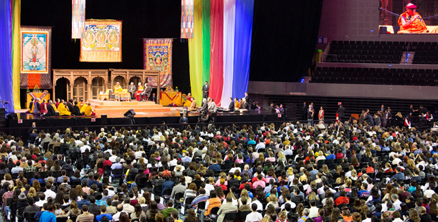 View of the stage at the Arena Ciudad de Mexico, venue for His Holiness the Dalai Lama's teachings in Mexico City, Mexico on October 12, 2013. Photo/Oscar Fernandez