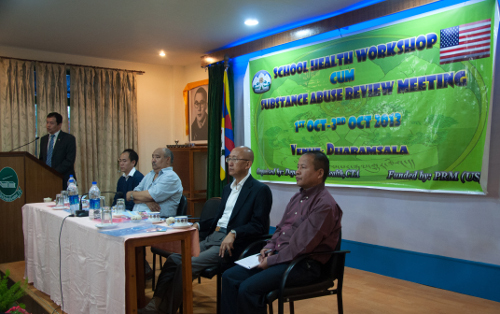 Health Kalon Dr Tsering Wangchuk speaking at the program. Also seen, from right: Addl. Sec Tsegyal Dranyi, chief guest Dr Tsetan Sadhutsang, Secretary Sonam Choephel Shosur and Joint sec. Thutop Namgyal.