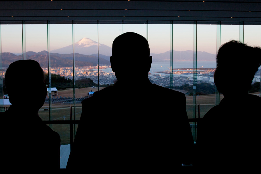 His Holiness the Dalai Lama looking at Mt Fuji from his hotel window in Shizuoka, Japan on November 21, 2013. Photo/Office of Tibet, Japan