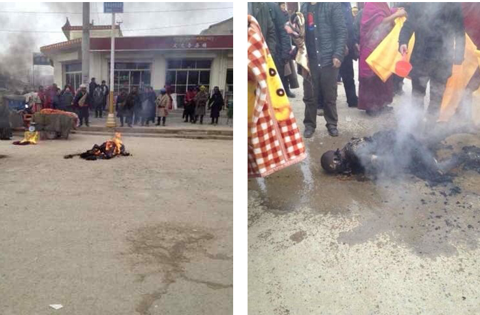 Photos of Tsultrim Gyatso after setting himself on fire in Achok town in Sangchu county in Kanlho in northeastern Tibet on 19 Dec. 2013/Tibet Times