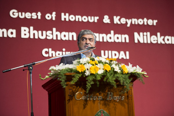 Padma Bhushan Nandan Nilekani delivering the opening address at the opening session of the Association of Heads of Anglo-Indian Schools in India's 92nd Annual Conference at Bishop Cotton School in Bangalore, India on January 5, 2014. Photo/Tenzin Choejor/OHHDL