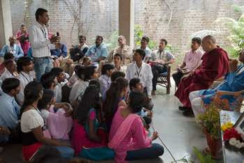 His Holiness the Dalai Lama speaking to representatives of Buddhist communities and students of Buddhist Studies at Nagaloka in Nagpur, Maharashtra, India on January 8, 2014. Photo/Tenzin Choejor/OHHDL