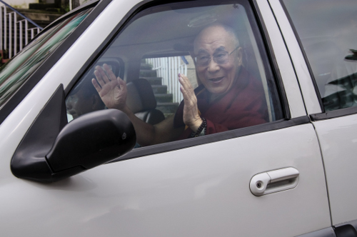 His Holiness the Dalai Lama en route to Gaggal airport from his official residence in Mcleod Ganj,་30 January 2014.