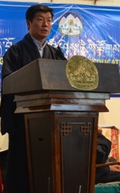 Sikyong and Education Kalon Dr Lobsang Sangay speaking at the conference.
