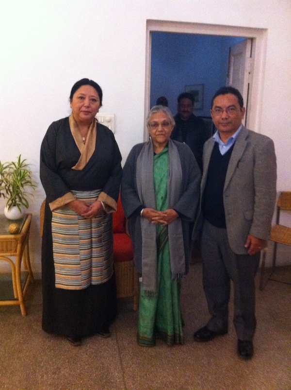 Home Kalon Dolma Gyari (left) with Shmt. Sheila Dixit (centre) and Mr Tsewang Gyalpo, Secretary at Bureau of His Holiness the Dalai Lama, New Delhi.