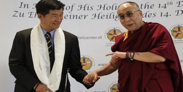 Sikyong Dr Lobsang Sangay with His Holiness the Dalai Lama at Vienna on May 25, 2012.
