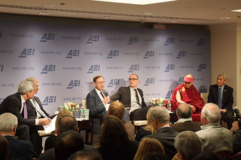 Glenn Hubbard making his presentation during the first panel discussion with His Holiness the Dalai Lama at the American Enterprise Institute in Washington DC on February 20, 2014. Photo/Jeremy Russell/OHHDL