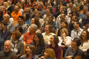 Members of the audience listening to His Holiness the Dalai Lama speaking at Davies Symphony Hall as a guest of the American Himalayan Foundation in San Francisco, California on February 22, 2014. Photo/Jeremy Russell/OHHDL