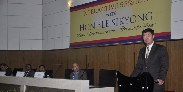 Sikyong speaking on Tibet Democracy in Exile: The Case for Tibet at an interactive session the chief minister, top bureaucrats and intellectuals in Shillong on 4 February 2014