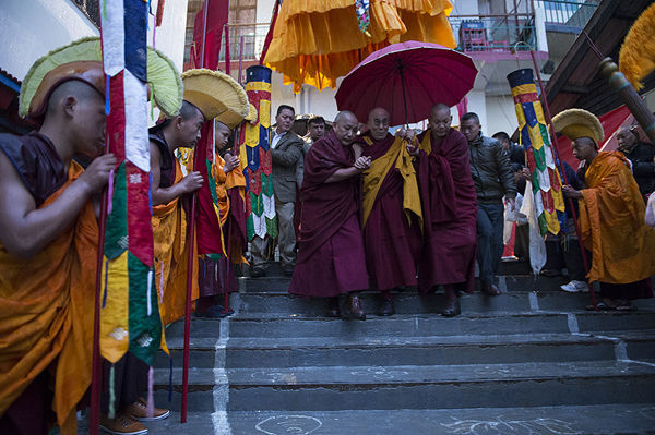 His Holiness the Dalai Lama arriving at Nechung Monastery in Dharamsala, India on March 11, 2014. Photo/Tenzin Choejor/OHHDL