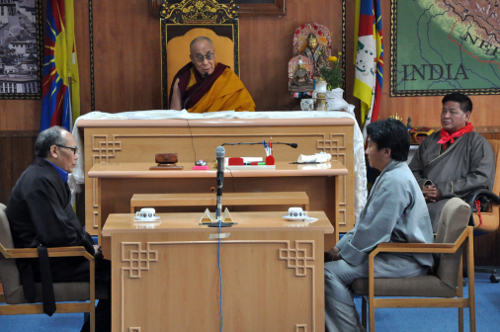 His Holiness the Dalai Lama addressing the Tibetan Parliament-in-Exile after the inauguration of its new building. DIIR Photo/ Tenzin Phende