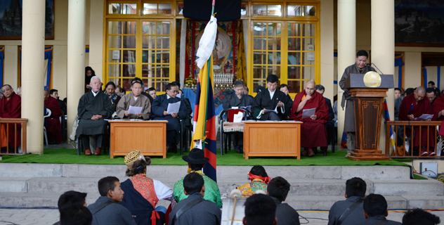Mr Penpa Tsering, Speaker of the Tibetan Parliament-in-Exile, addressing the 55th Tibetan National Uprising Day in Dharamsala, India, on 10 March 2014/DIIR Photo