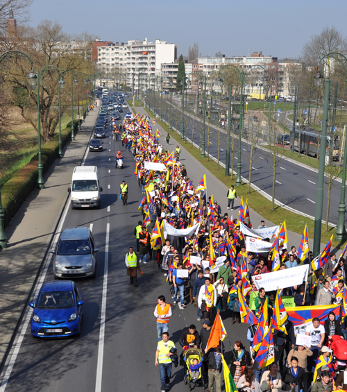 Tibetans hold rally in Brussels on the 55th Tibetan National Uprising Day on 10 March 2014/Photo/OoT