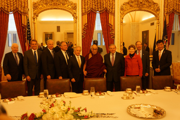 His Holiness the Dalai Lama and Sikyong Dr Lobsang Sangay with Senate Foreign Relations committee on March 6, 2014