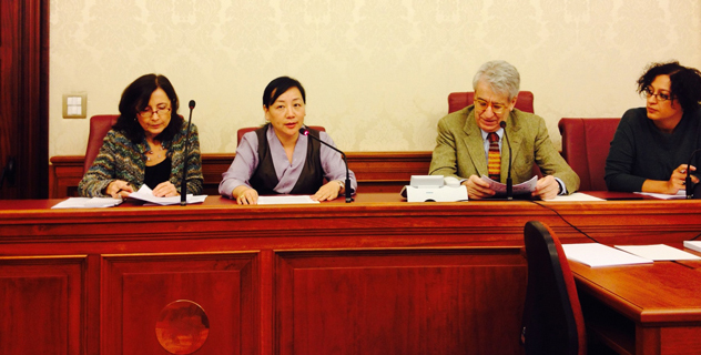 Kalon Dicki Chhoyang testifying before the Senate Special Committee on the Protection and Promotion of Human Rights in Rome, on 5 December 2013.