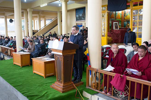 Henri Malosse making a speech during the commemoration of the Tibetan People's National Uprising Day in Dharamsala on 10 March 2014