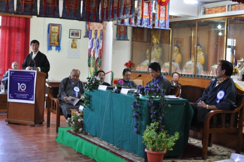 Chief guest Sikyong Dr Lobsang Sangay speaking at the 10th anniversary of the CCTM on 1 April 2014. ALso seen: Bapa Kalsang Gyaltsen, member of Tibetan Parliament and Mr. Ngawang Soepa, Chairman of the CCTM. DIIR Photo/ Tenzin Phende