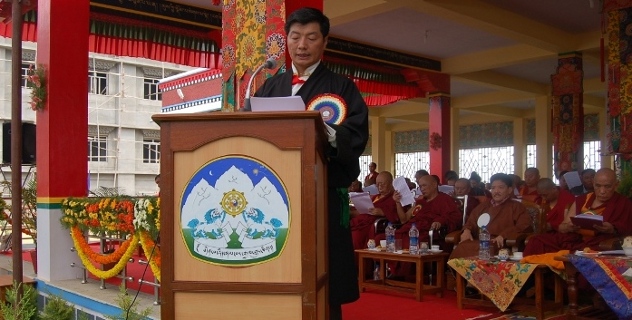 Sikyong Dr.Lobsang Sangay at Tashi Lhunpo monastery in South India during the 25th birthday commemoration of the 11th Panchen Rinpoche, 25 April 2014.