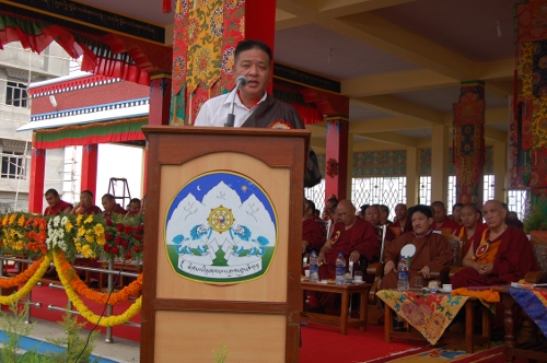 Mr. Penmpa Tsering, Speaker of the Tibetan Parlaiment addressing the Tibetan public at Tashi Lhunpo monastery in Bylakuppe.
