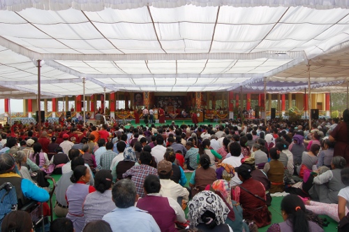 Local Tibetans who have come to participate in the 25th birthday commemoration of the 11th Panchen Rinpochge at Tahsi Lhunpo monastery in Bylakuppe.