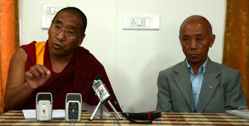 Chief Election Commissioner Mr. Jampel Choesang (left) and Ven. Geshe Rinzin Choedak announcing the short-listed candidates at a press conference held on 21 April 2014. DIIR Photo/ Tenzin Phende
