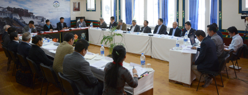 Sikyong Dr. Lobsang Sangay and Kalon Dicki Chhoyang presiding over the annual meeting of Representatives on 22 April 2014. DIIR Photo/ Tenzin Phende