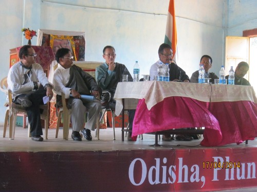 Secretary SOnam Topgyal Khorlatsang speaking to the Tibetan public in Odisha Tibetan settlement.