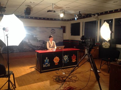 Kalon Dicki Chhoyang talking to the students through web conferencing, 8 April 2014.